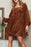 Brown Square Neck Tie Back Ribbed Velvet Babydoll Dress