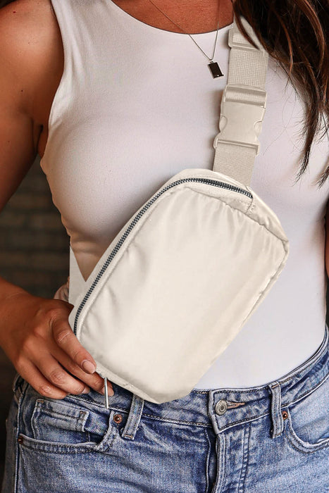 White Waterproof Zipped Fanny Pack Crossbody Sling Bag