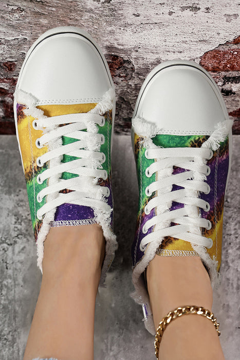 Multicolor Leopard Color Block Lace Up Canvas Shoes