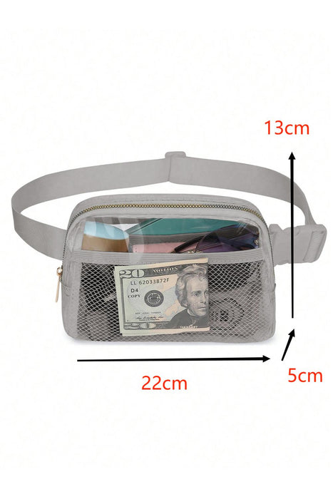 Black Adjustable Straps Zipper Clear Waist Bag