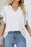 White Casual Plain V Neck Ruffle Sleeve T Shirt