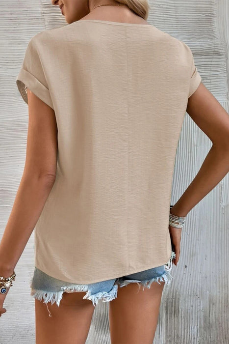 Khaki Basic Crochet Detail Casual Blouse for Women