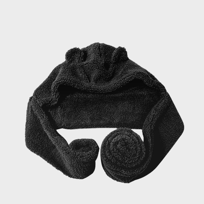 Cute Bear Hat Scarf Integrated Women's Autumn And Winter Plush Thickened Hat Scarf Integrated Three-piece Suit