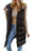 Brown Hooded Pocketed Quilted Long Vest Coat