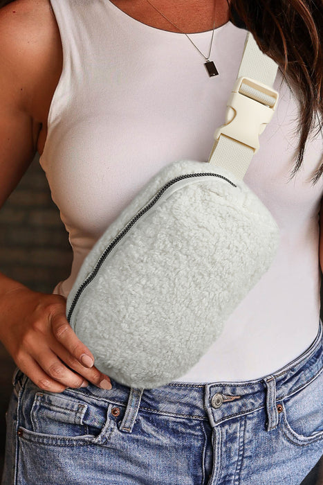 Bright White Sherpa Adjustable Strap Crossbody Bag