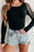 Black Rhinestone Fringed Cold Shoulder Long Sleeve Bodysuit