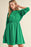 Dark Green Solid Color Round Neck Puff Sleeve Mini Dress