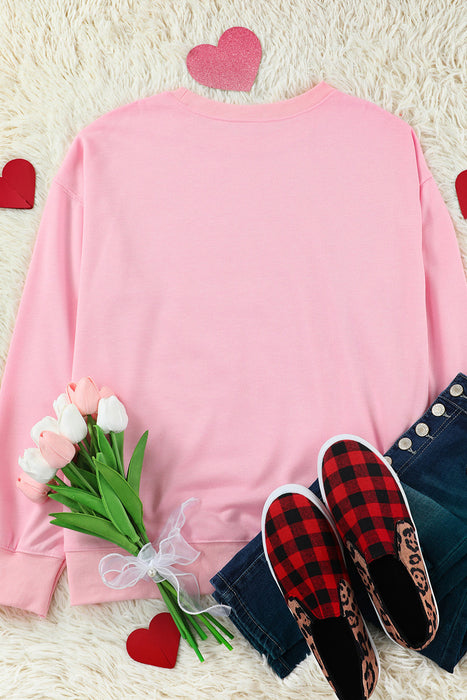 Pink Casual Valentines LOVER Letter Graphic Sweatshirt