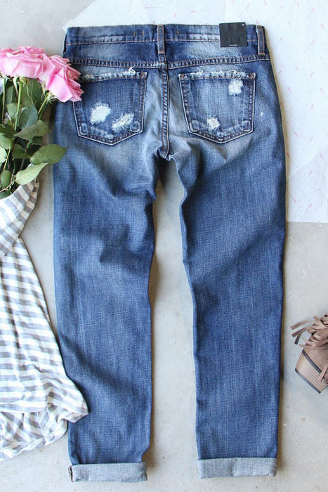 Sky Blue Glitter Clover Patch Graphic Plaid Insert Distressed Jeans