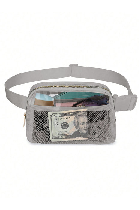 Black Adjustable Straps Zipper Clear Waist Bag