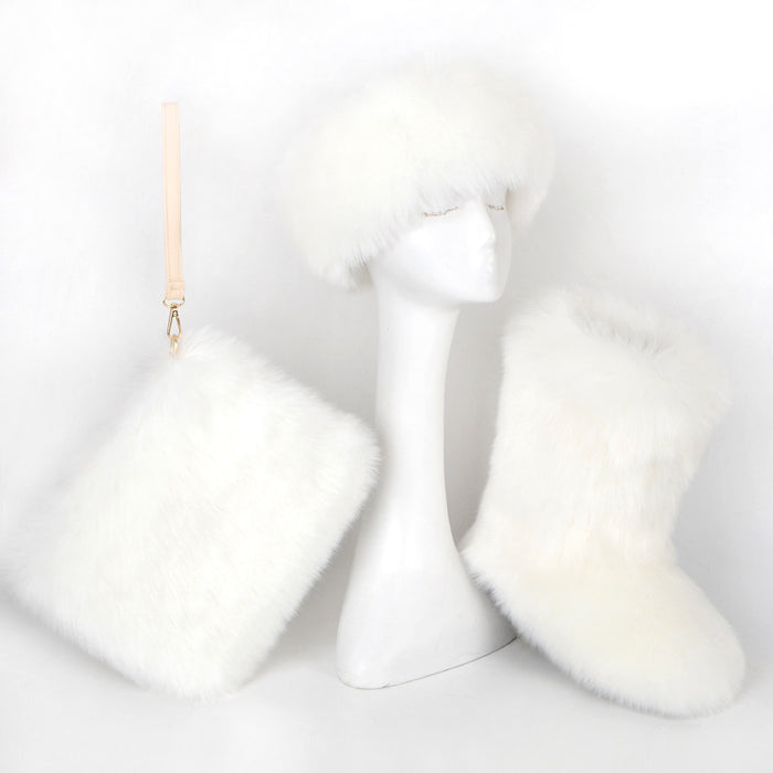 Fur Boots Velvet Padded Plus Size Imitation Fox Fur Fur Women's Snow Boots Three-piece Set