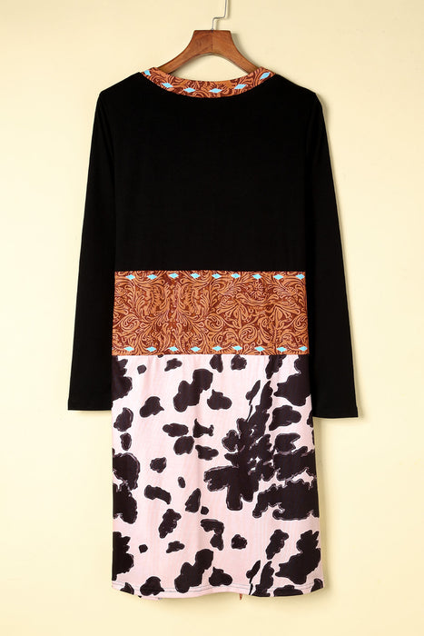 Black Paisley & Animal Print Fall Long Cardigan