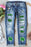 Sky Blue Glitter Clover Patch Graphic Plaid Insert Distressed Jeans