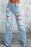 Sky Blue Vintage Distressed Ripped Wide Leg Jeans