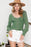 Green U Neck Textured Long Sleeve Top