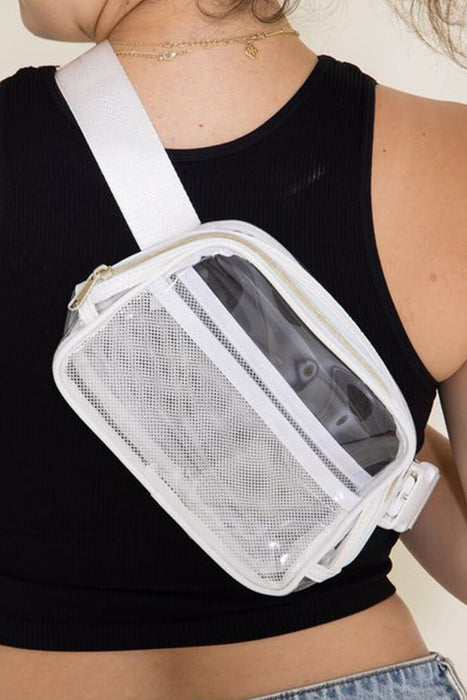 Black Adjustable Straps Zipper Clear Waist Bag