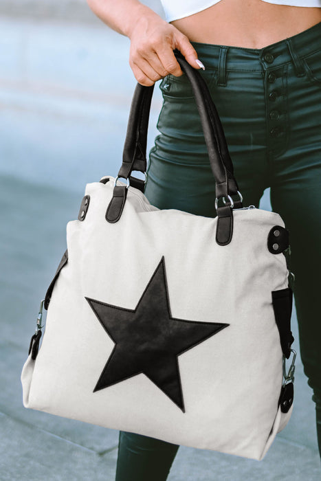 Beige Casual Star Pattern Canvas Tote Bag