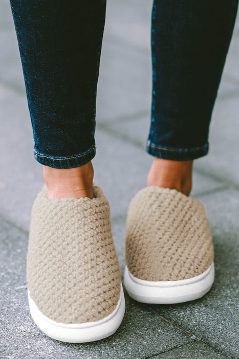 Apricot Plain Casual Knit Winter Slippers