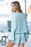 Sky Blue Long Sleeve Top & Shirred High Waist Shorts Set