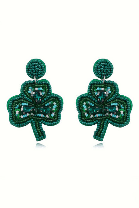 Blackish Green St Patrick Clover Beaded Dropping Earrings