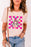 Pink Easter Rabbit Checkered Flower Graphic O Neck T Shirt