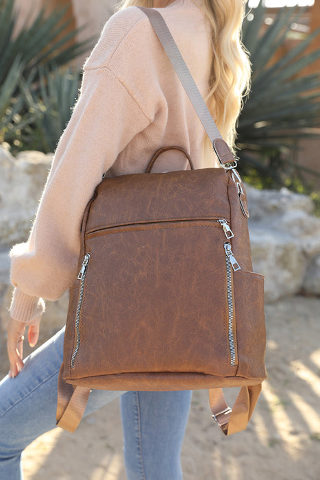 Chestnut Vintage Leather Large Zipper Backpack