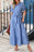 Blue Striped Button Front Belted Shirt Collar Maxi Dress