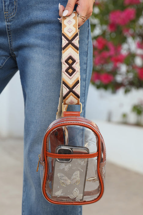 Camel Argyle Print Adjustable Straps Clear Crossbody Bag