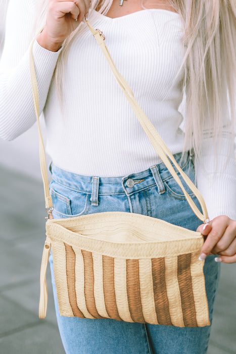 Beige Colorblock Stripe Knit Crossbody Bag