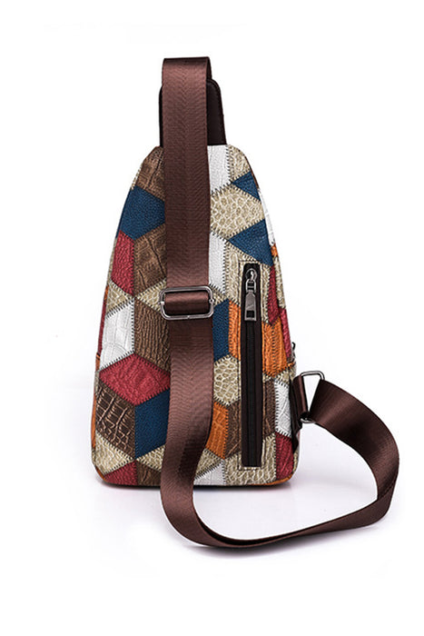 Multicolor Geometric Color Block Stitching PU Crossbody Bag