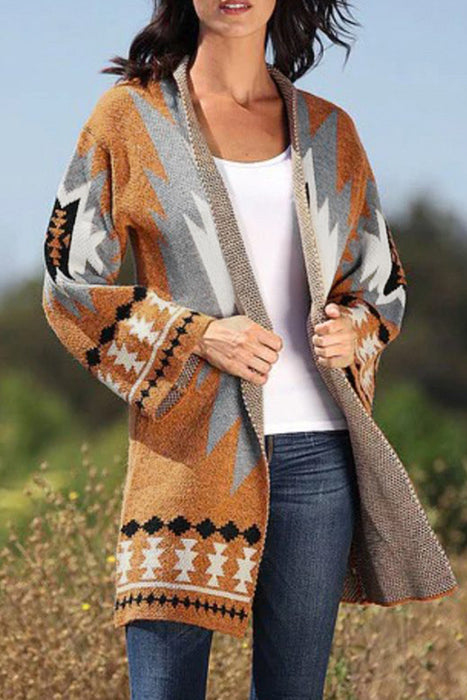 Gold Flame Geometric Graphic Open Front Cardigan