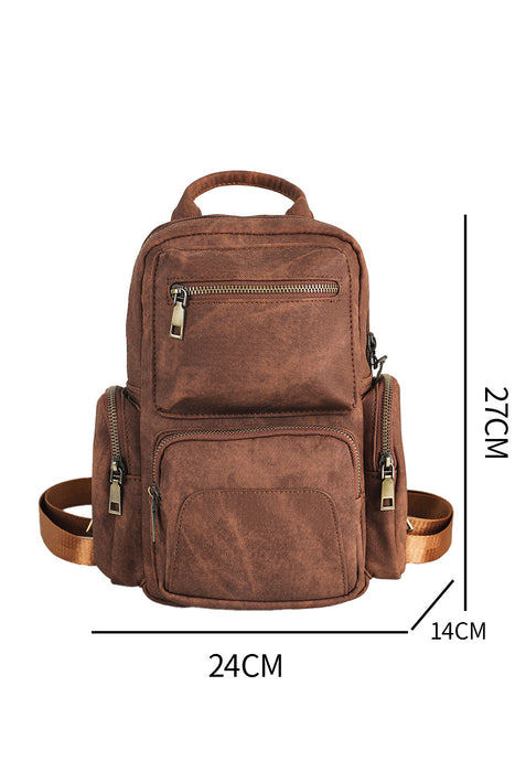 Chestnut Multi Pocket Zipped Retro Backpack