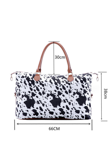 White Animal Spots Printed Leather Tote Bag