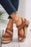 Chestnut Hollow Out Velcro Leather Wedge Sandals