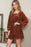 Brown Square Neck Tie Back Ribbed Velvet Babydoll Dress