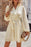 Apricot Textured Wrap V Neck Waist Belted Long Sleeve Dress