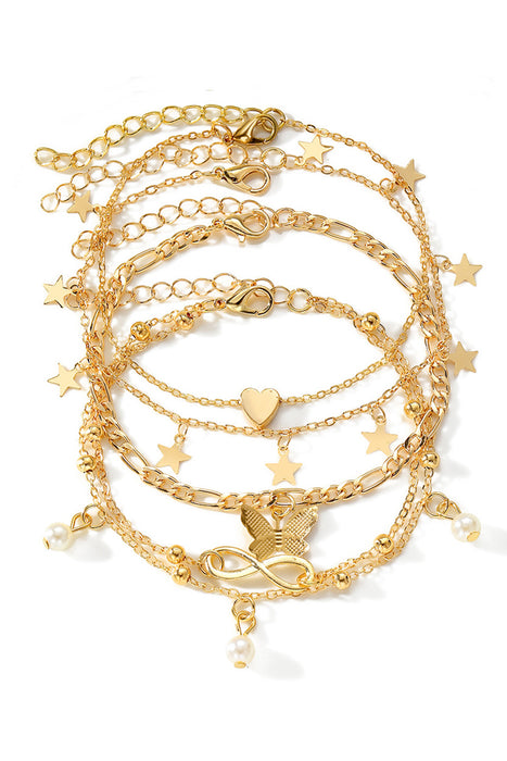 Gold Pearl Butterfly Multi Layer Pendant Bracelets