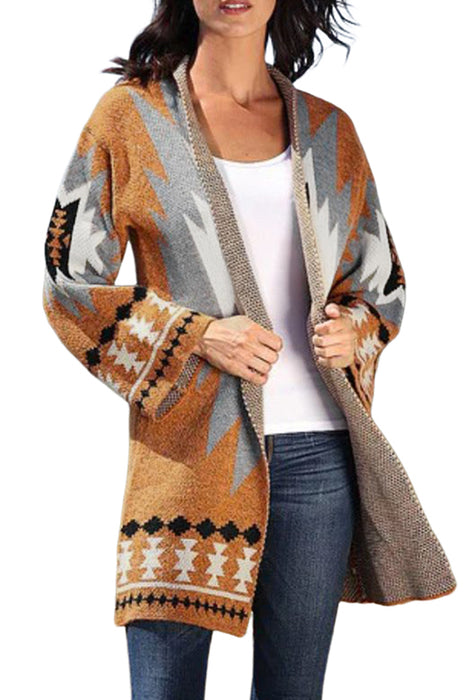 Gold Flame Geometric Graphic Open Front Cardigan