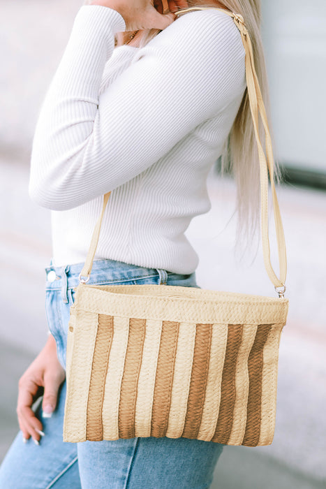 Beige Colorblock Stripe Knit Crossbody Bag