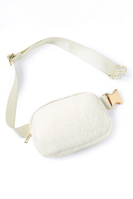 Bright White Sherpa Adjustable Strap Crossbody Bag