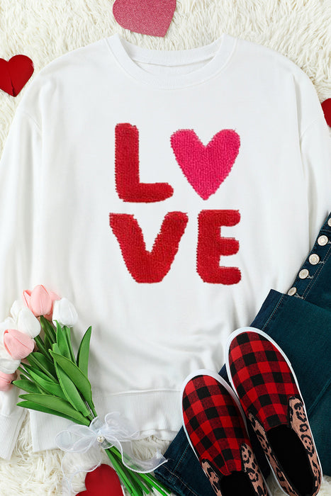 Beige LOVE Patched Graphic Valentines Sweatshirt