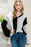 Black Color Block Ribbed Knit V Neck Pullover Long Sleeve Top