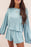 Sky Blue Long Sleeve Top & Shirred High Waist Shorts Set