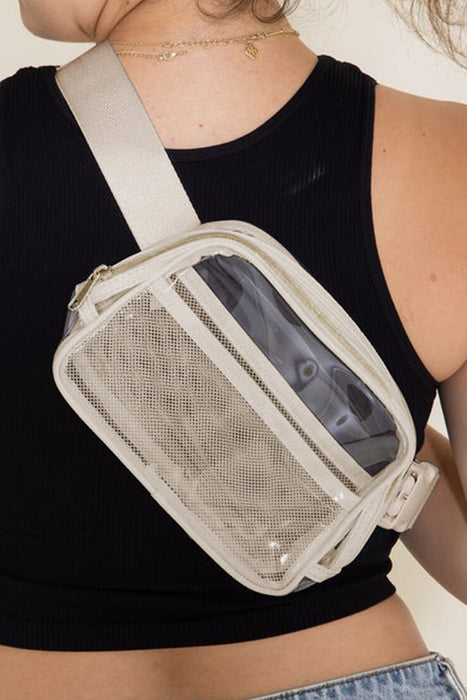 Black Adjustable Straps Zipper Clear Waist Bag