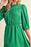 Dark Green Solid Color Round Neck Puff Sleeve Mini Dress