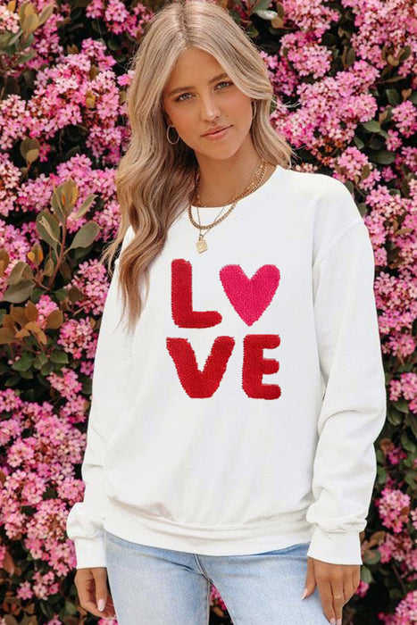 Beige LOVE Patched Graphic Valentines Sweatshirt