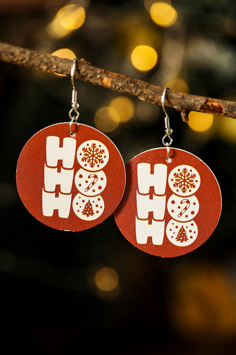 Red Christmas Pattern PU Leather Drop Earrings