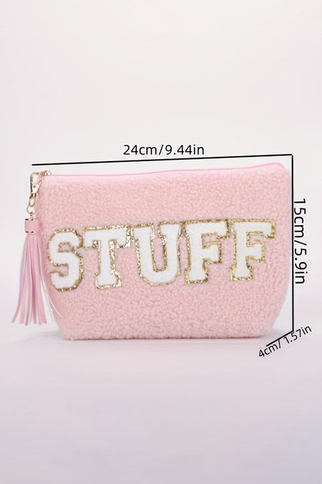 Pink Sparkle Letter Pattern Tassel Zipper Makeup Bag