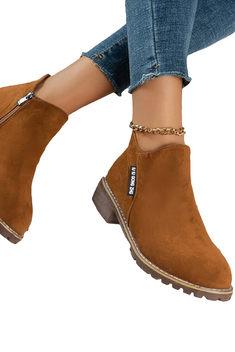 Brown Casual Faux Suede Side Zip Ankle Boots