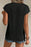 Black Solid Color Wavy Textured Cap Sleeve Top